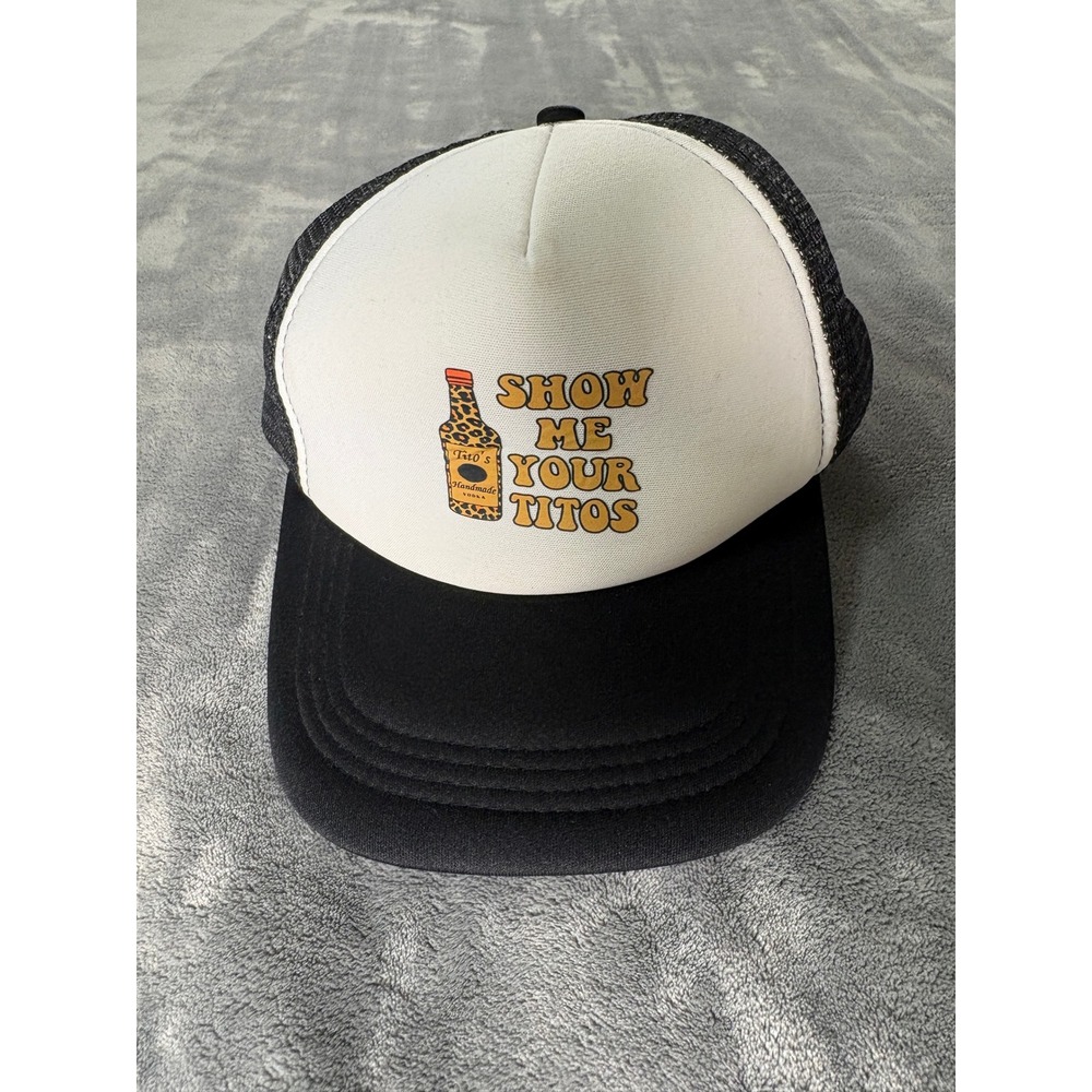 Show Me Your Titos Trucker Hat Adjustable Black White Vodka Funny Party Cap